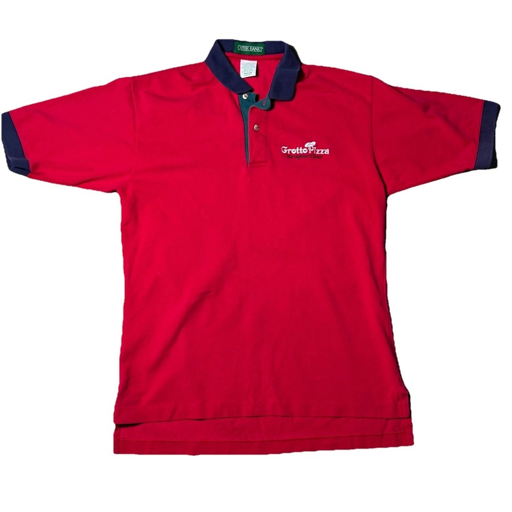 Vintage Outer Banks Grotto Pizza Polo Shirt Mens Medium USA Made Red
